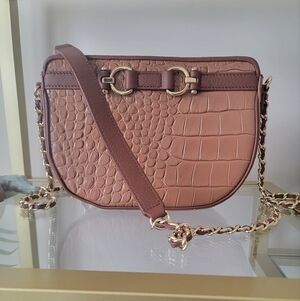NWOT Talbots Brown Leather Crocodile Crossbody Bag/ Purse